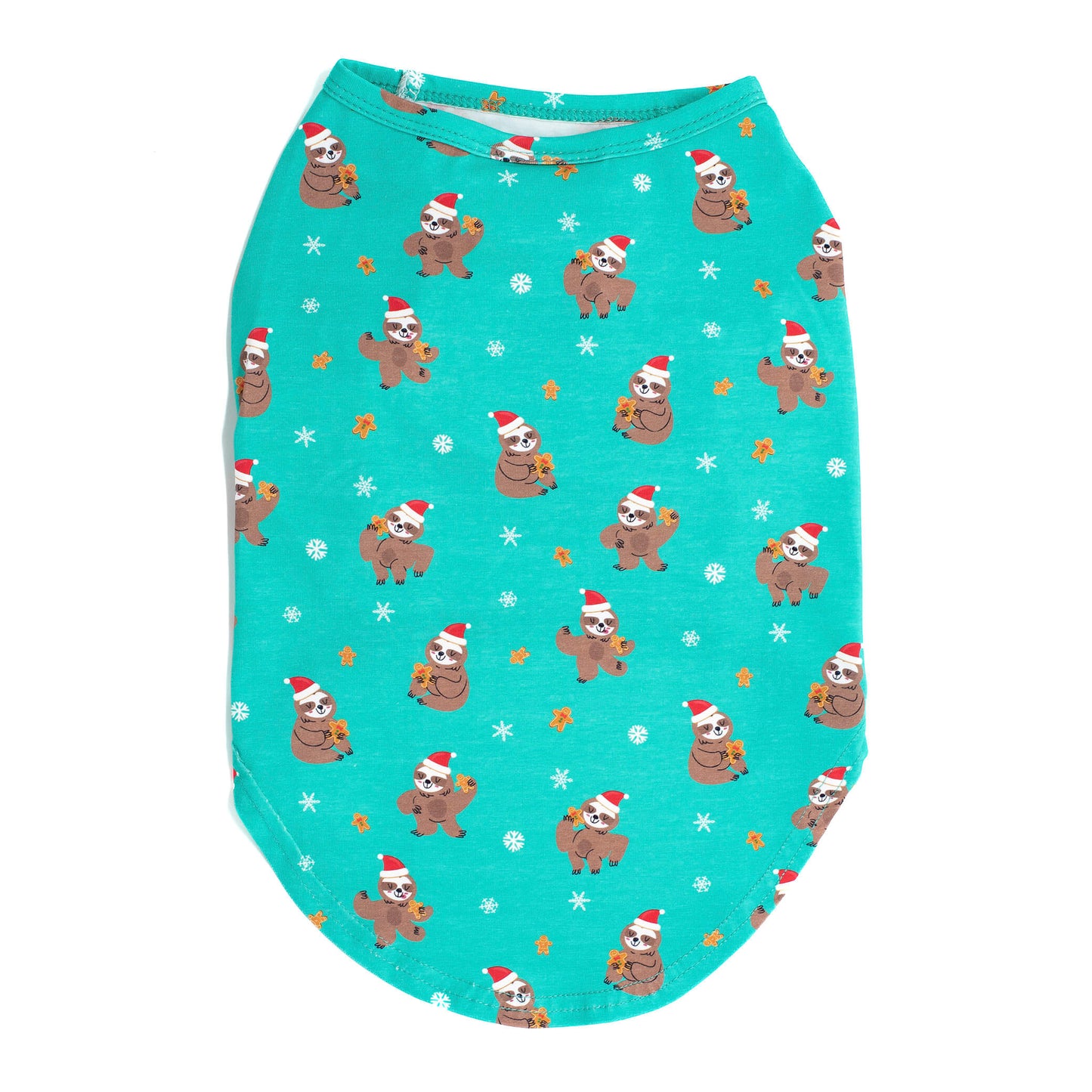 Festive Sloths Dog Shirt - Green Christmas Shirt with Adorable Sloths Wearing Santa Hats - Perfect Dog Clothing for the Holiday Season - Shop Now for Stylish Dog Shirts and Dog Clothing.