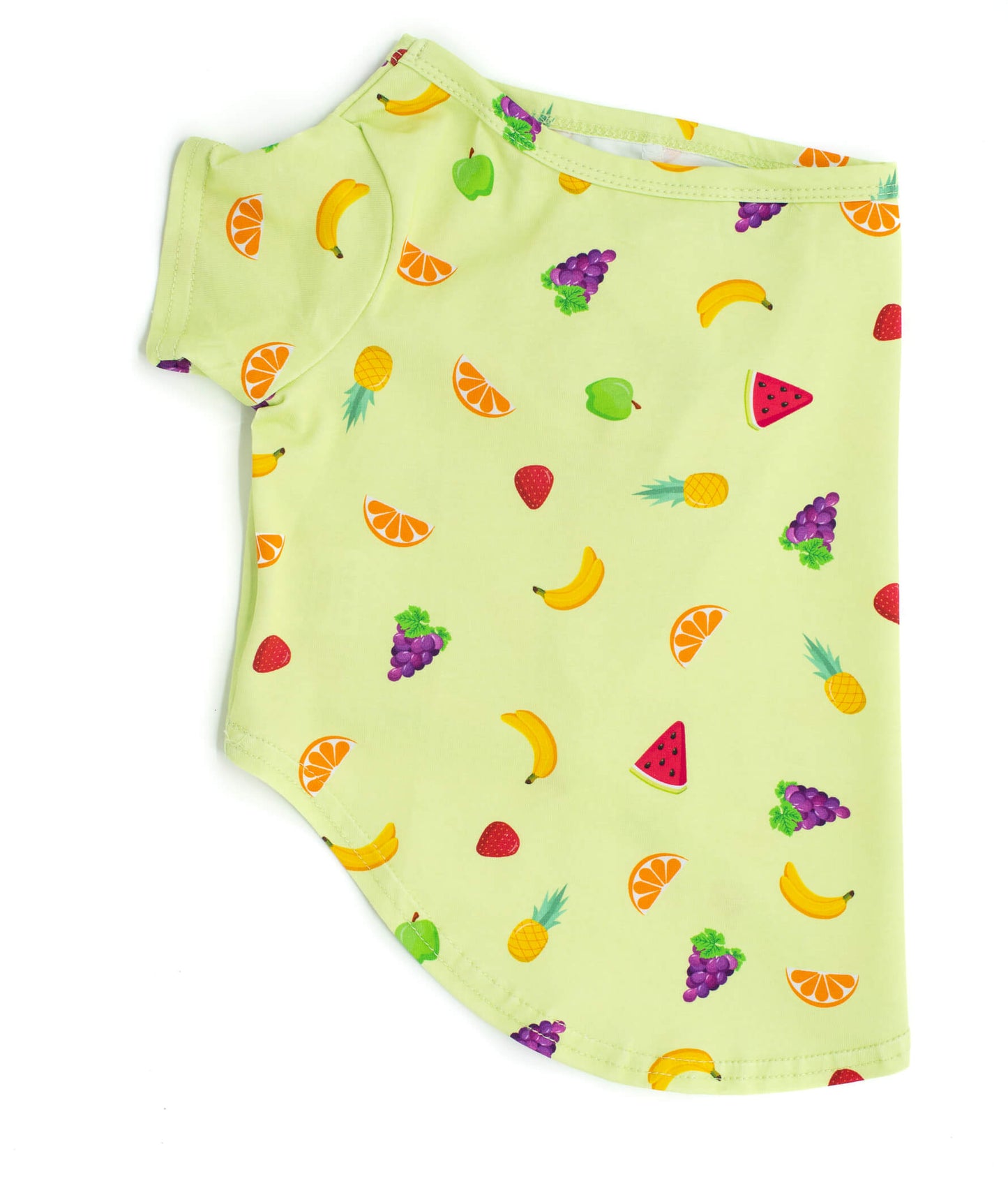 Side profile of Feelin Fruity dog t-shirt.