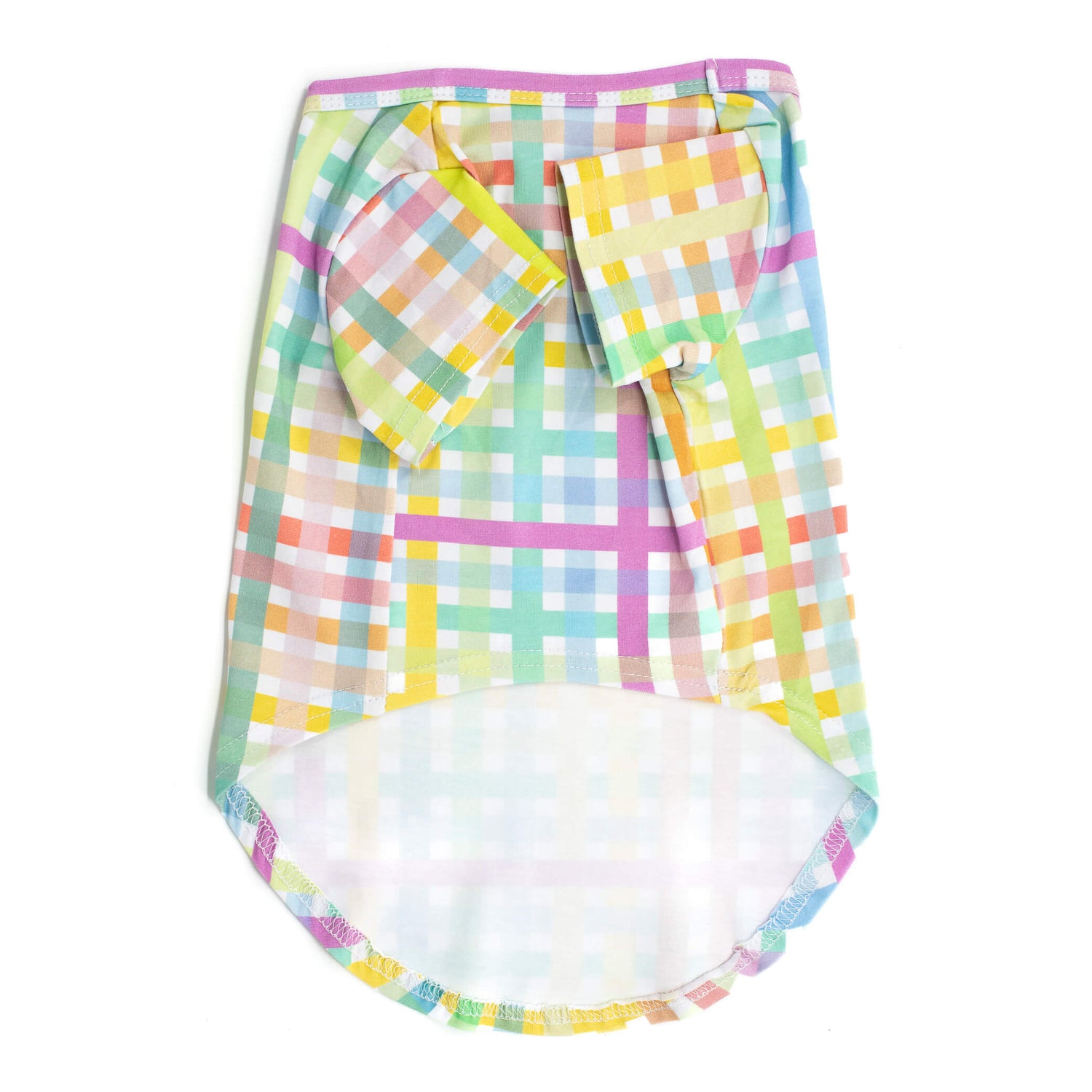 Vibrant Hound Rainbow Gingham Shirt for Dogs - Eye-Catching Front Product Flat Lay