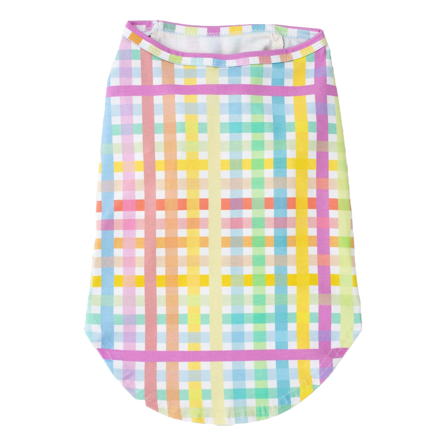 Vibrant Hound Colour Me Gingham Shirt for Dogs - Rainbow-Colored Back Product Flat Lay