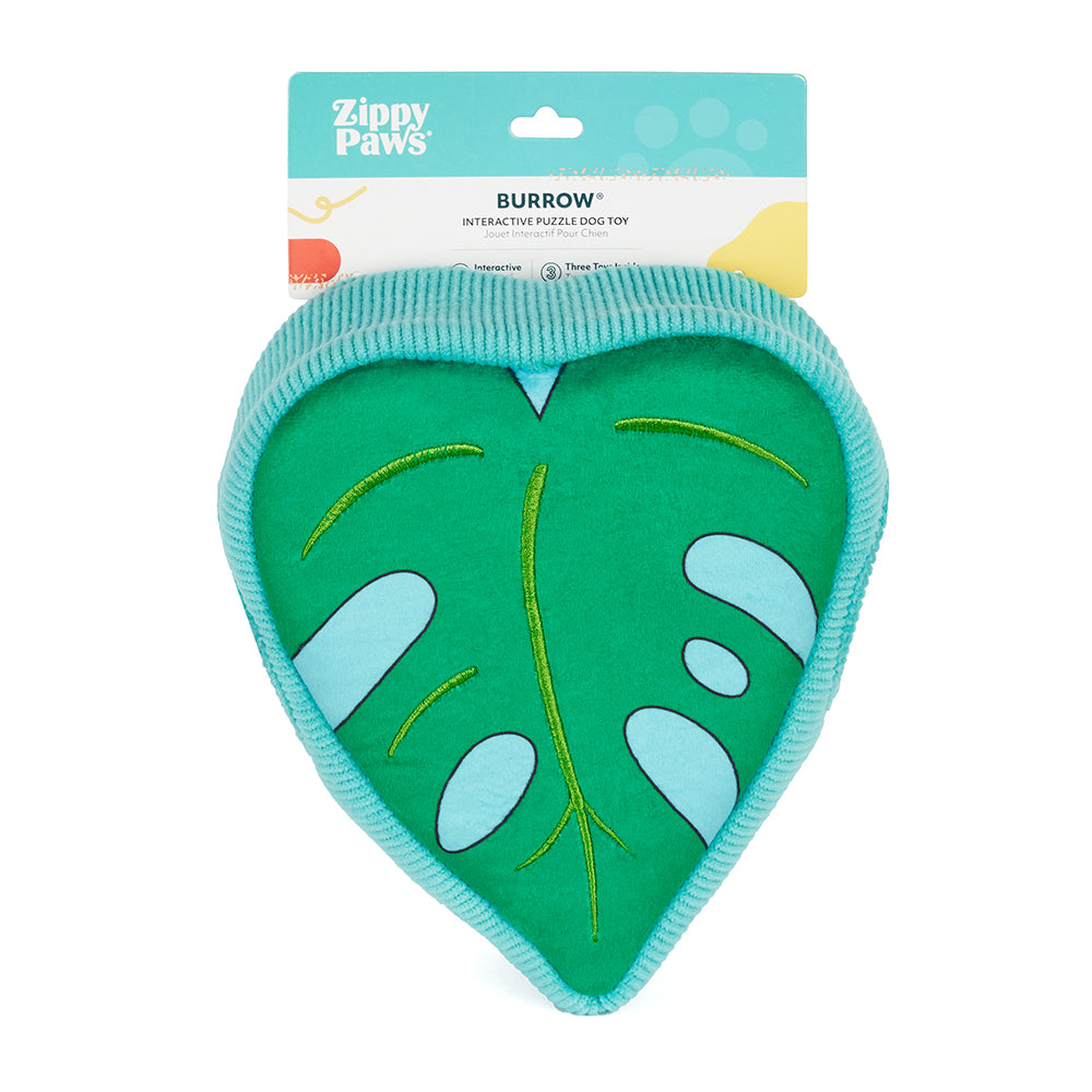 ZippyPaws Burrow flamingos in monstera leaf interactive hide and seek plush dog toy – another view
