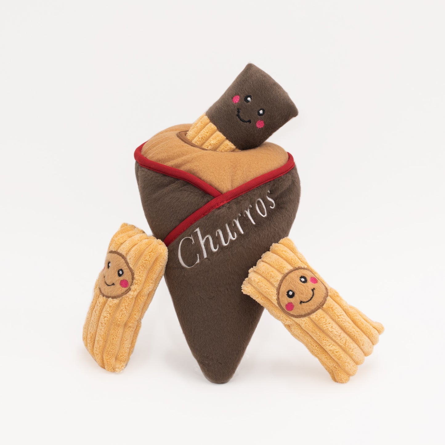 ZippyPaws Zippy Burrow churro cone interactive plush dog toy with 3 squeaky churros – another view