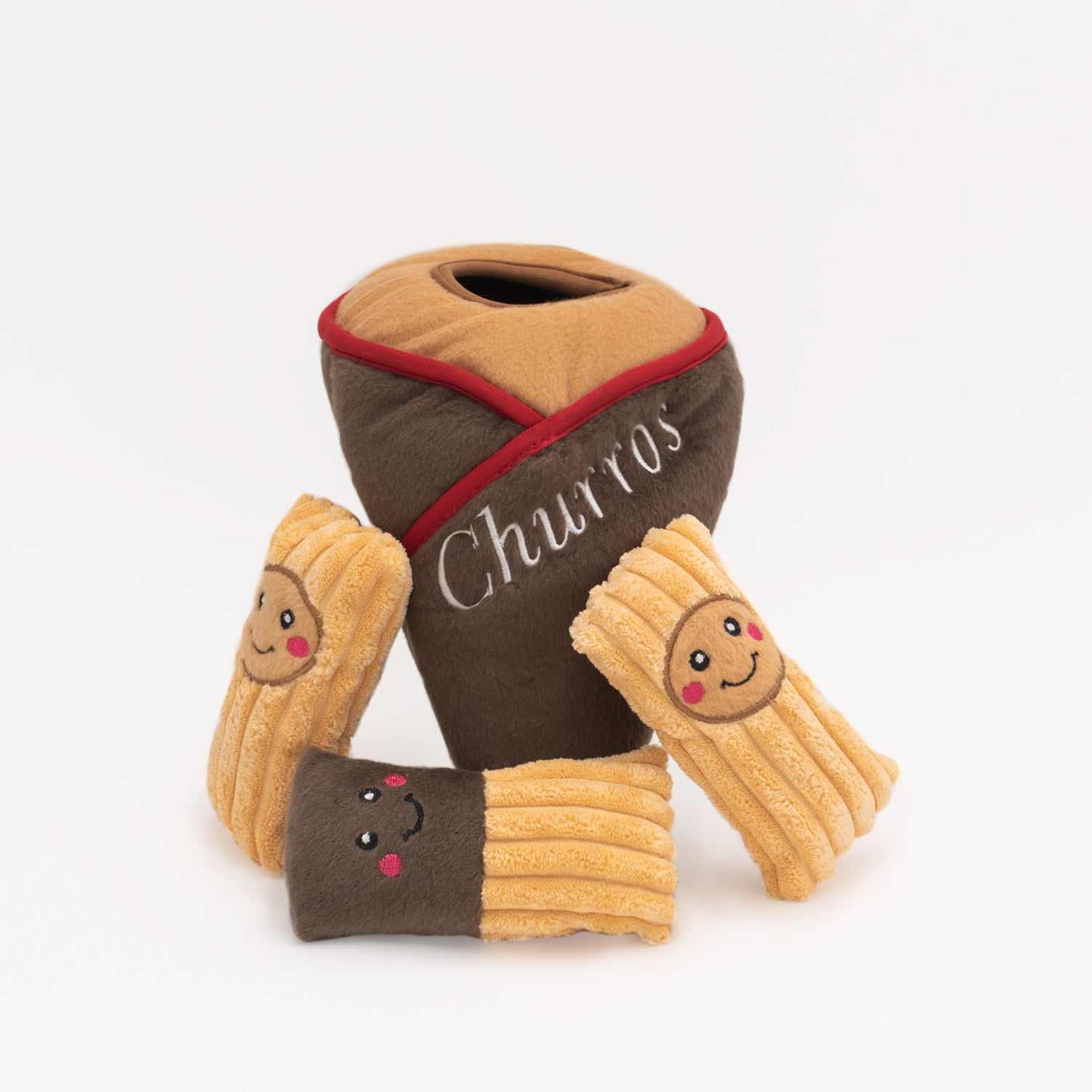 ZippyPaws Zippy Burrow churro cone interactive plush dog toy with 3 squeaky churros – another view