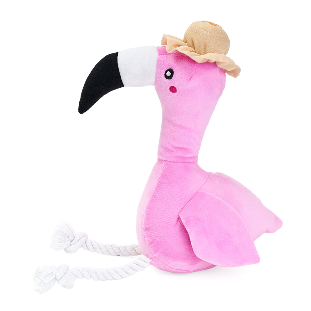 ZippyPaws Freya the Flamingo crinkle plush dog toy with rope legs – another view