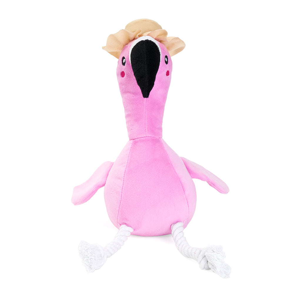 ZippyPaws Freya the Flamingo crinkle plush dog toy with rope legs – another view