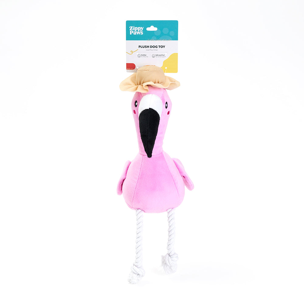 ZippyPaws Freya the Flamingo crinkle plush dog toy with rope legs – another view