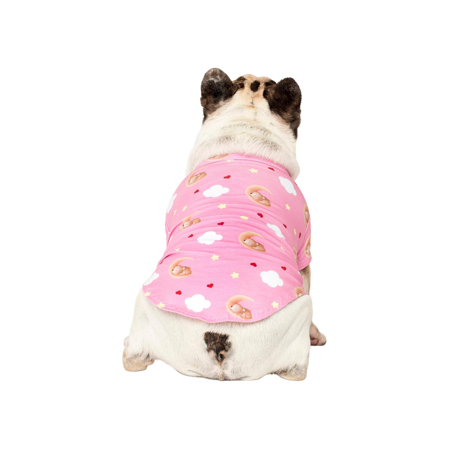 Chester the french Bulldog facing away wearing Vibrant Hound's Lil Dreamer dog pyjama. 