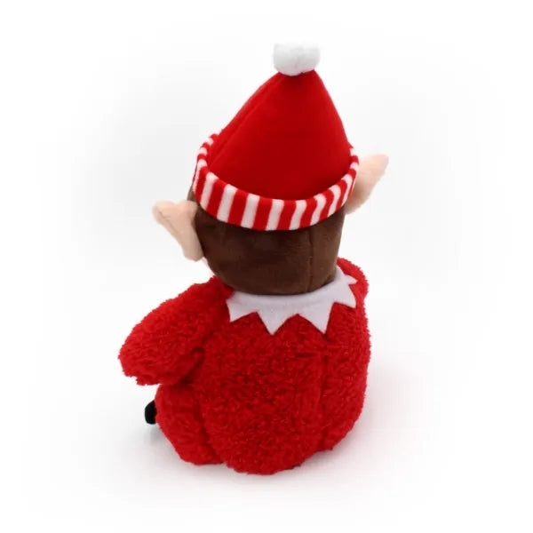 Zippy Paws Holiday Cheeky Chumz red elf facing backwards.